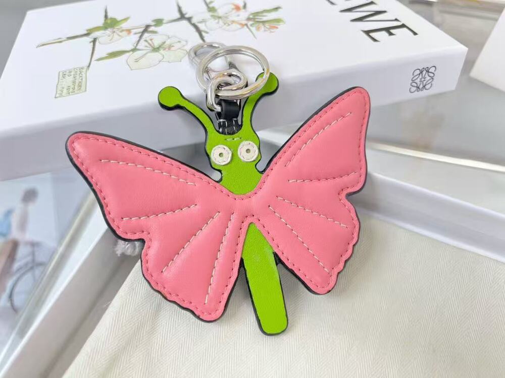 Loewe Pink Wing Green Body Butterfly Leather Keychain